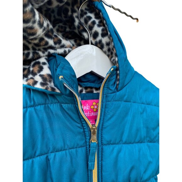 Pink Platinum Girls Quilted Winter Jacket 3T With Leopard Print Lining & Hood - Picture 4 of 5